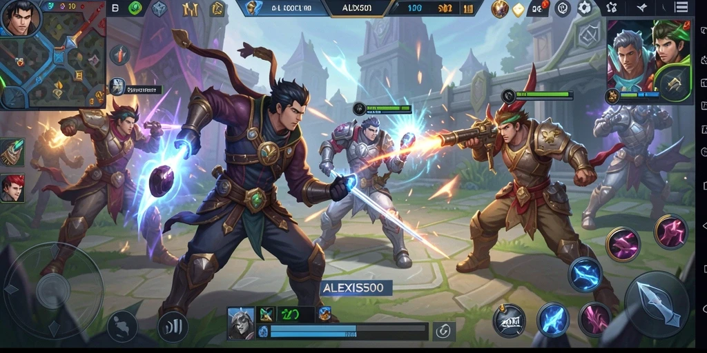 Screenshot ALEXIS500 menampilkan aksi seru dalam pertarungan tim.
