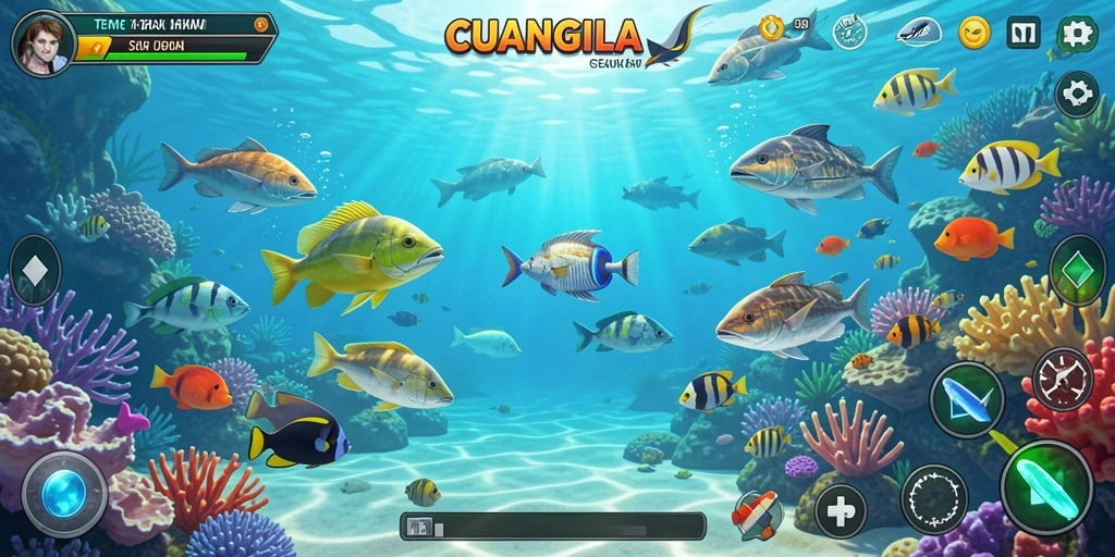 Tampilan seru gameplay Tembak Ikan CUANGILA yang penuh warna.