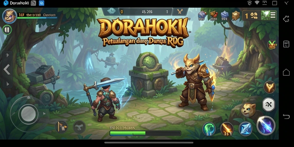 Screenshot DORAHOKI menampilkan aksi pertarungan yang mendebarkan dalam dunia RPG.