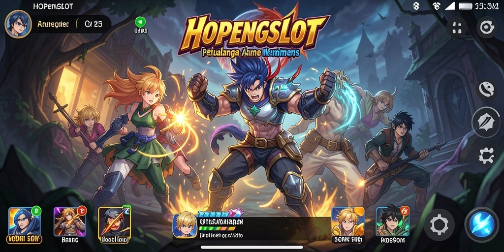 Tampilan gameplay HOPENGSLOT yang penuh warna dan karakter anime.