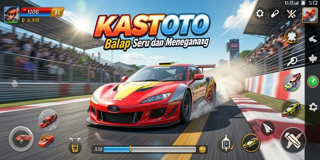 Tampilan gameplay KASTOTO menampilkan aksi balap yang mendebarkan.