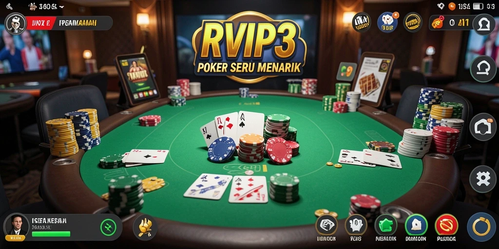 Tampilan gameplay RVIP3 yang menggugah selera untuk bermain Poker.