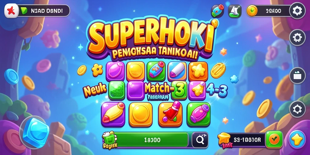 Tampilan gameplay <strong>SUPERHOKI</strong> yang memukau dengan elemen Match-3.