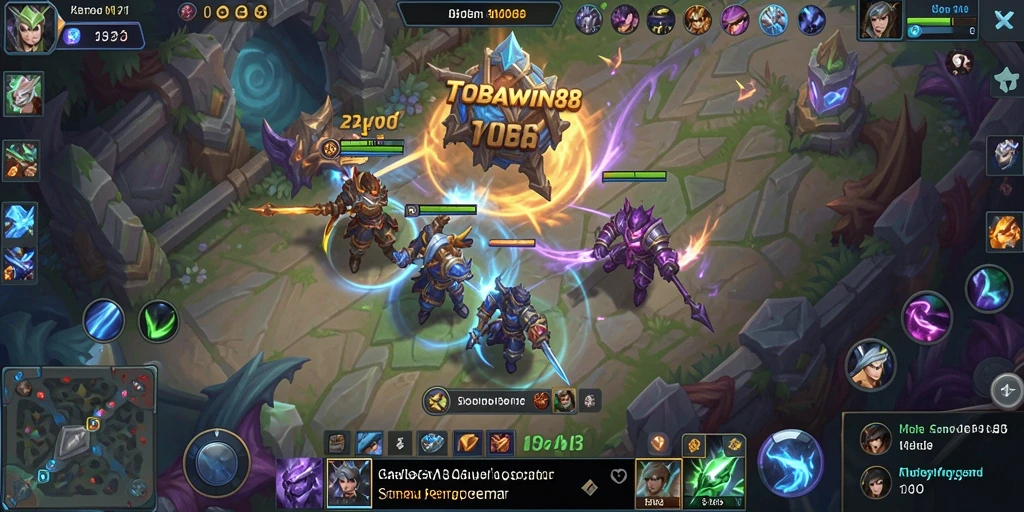 Screenshot utama TOBAWIN88 menampilkan aksi seru dalam pertandingan MOBA.