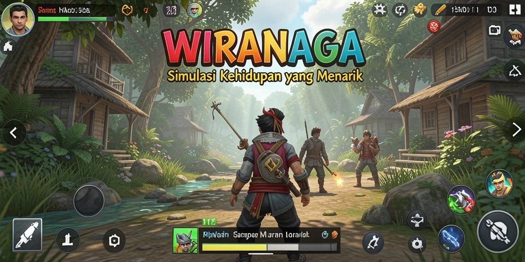 Tangkapan layar gameplay WIRANAGA yang menunjukkan interaksi karakter.